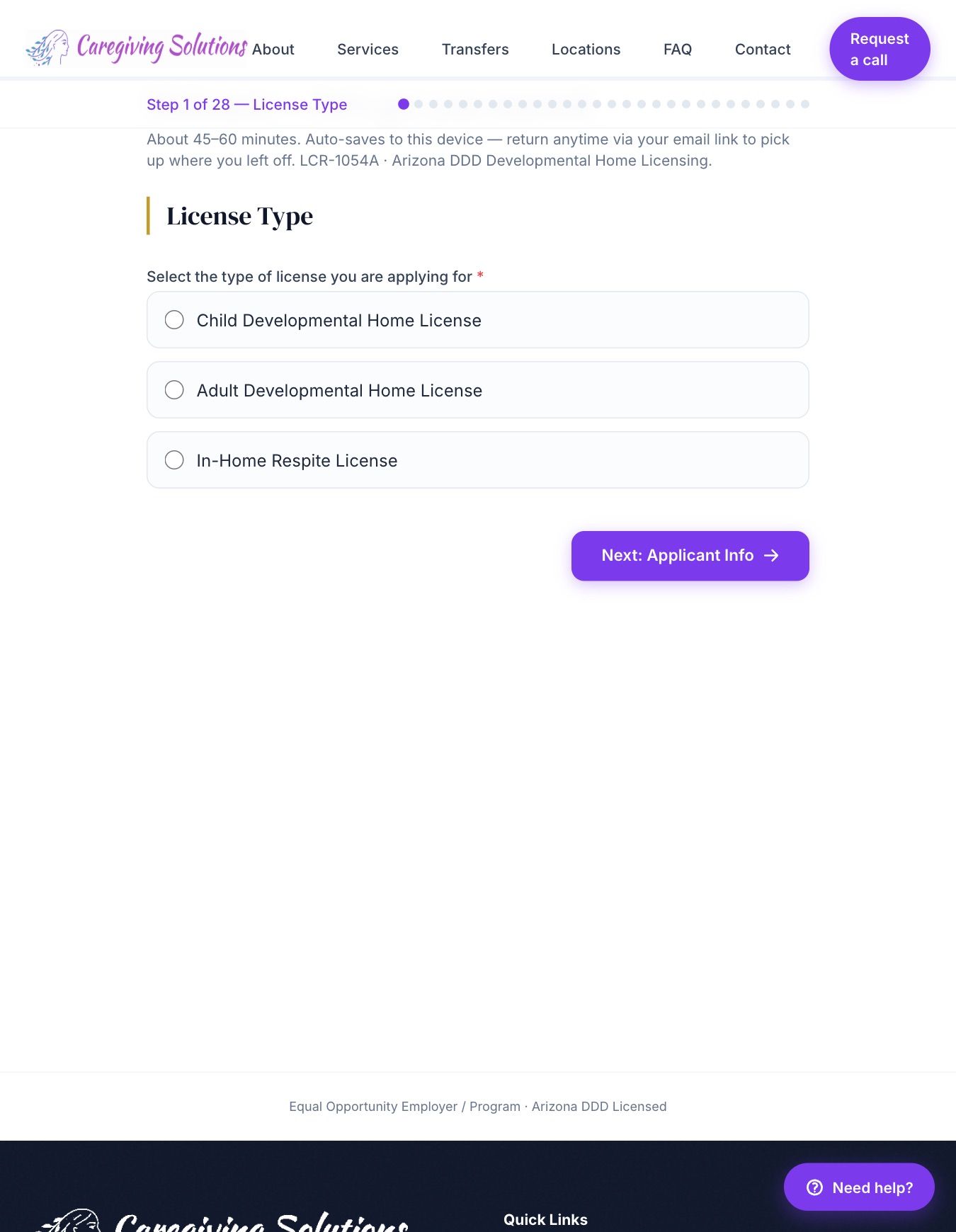 The online application on caregivingsolution.com
